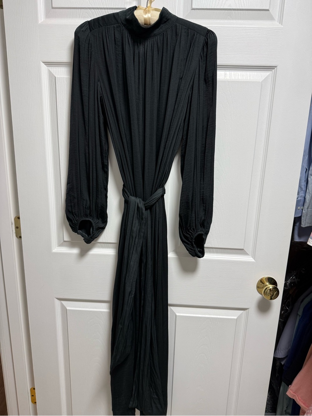 Banana Republic Black Long-Sleeve Maxi Dress with Waist Tie